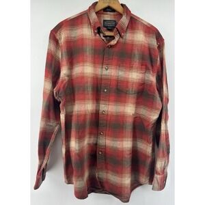 Pendleton Mason Flannel Shirt Mens Medium Red Tan Brown Plaid Cotton